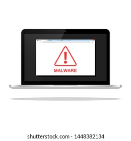 Laptop and envelope and skull icon Virus, malware, email fraud, e-mail spam, phishing scam, hacker attack concept Illustration Vector