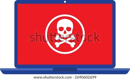 laptop with envelope and skull on the screen. Concept of virus, piracy, hacking and security. Scam alert red message on browser window. Scam sign label isolated on screen computer.