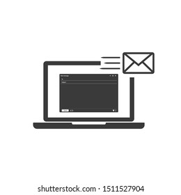 Laptop with envelope vector illustration, symbol of email receiving, service, notification, electronic mail, new message, flat design isolated on white - stock vector