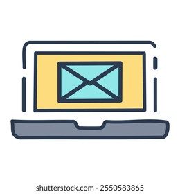 Laptop with envelope vector line color icon. Pictogram for web page, mobile app, promo. Editable stroke.