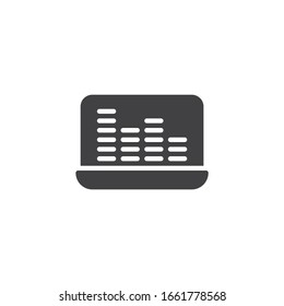 Laptop equalizer screen vector icon. filled flat sign for mobile concept and web design. Computer sound record equalizer glyph icon. Symbol, logo illustration. Vector graphics