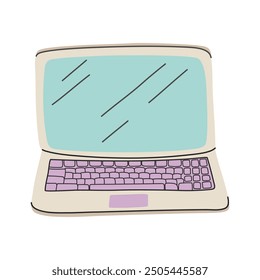 Laptop. Equipment for education, business. Hand drawn modern style element. Flat design vector illustration isolated on transparent background. 