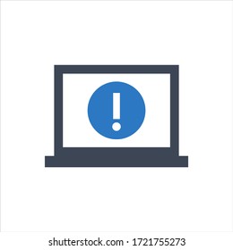Laptop with error sign vector icon on white background