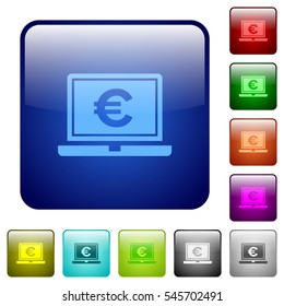 Laptop with Euro sign icons in rounded square color glossy button set