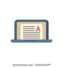 Laptop exam icon flat vector. Work test. Thesis book isolated