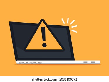 Portátil con símbolo de exclamación. Información de aviso de notificación. Vector de ilustración