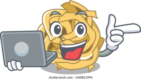 With laptop fettucine isolated with in the mascot