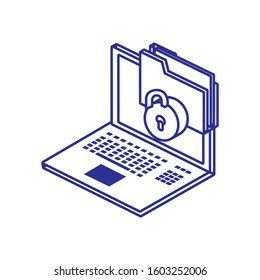 Laptop and file design of Security system warning protection danger web alert and safe theme Vector illustration