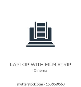 Laptop with film strip icon vector. Trendy flat laptop with film strip icon from cinema collection isolated on white background. Vector illustration can be used for web and mobile graphic design, 