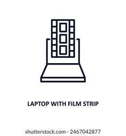 laptop with film strip outline icon.  Thin line icon from cinema collection. Editable vector isolated on white background