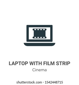 Laptop with film strip vector icon on white background. Flat vector laptop with film strip icon symbol sign from modern cinema collection for mobile concept and web apps design.