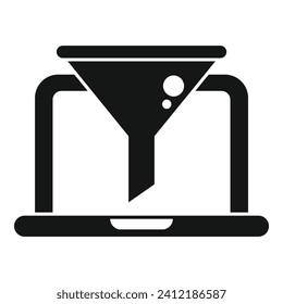 Laptop filter search icon simple vector. Online information. Virtual button
