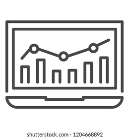 Laptop finance chart icon. Outline laptop finance chart vector icon for web design isolated on white background