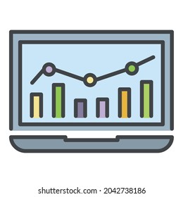 Laptop finance chart icon. Outline laptop finance chart vector icon color flat isolated on white