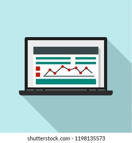 Laptop finance graph icon. Flat illustration of laptop finance graph vector icon for web design