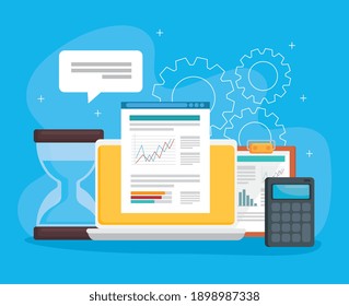 laptop and financial set icons vector illustration design