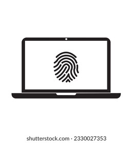 A laptop with a fingerprint in the screen as an example of biometric security