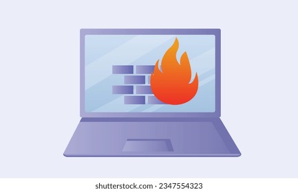 portátil con icono de firewall.en fondo blanco.Ilustración de diseño de vectores.