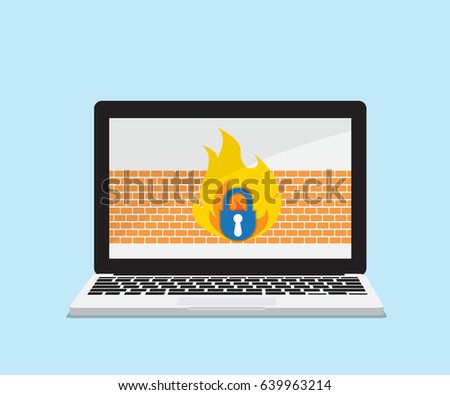 laptop with firewall network security concept vector illustration