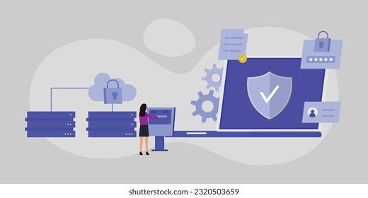 Laptop with Firewall Protection Shield on Screen 2d vector illustration concept for banner, website, illustration, landing page, flyer, etc.