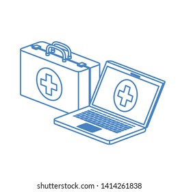 laptop with first aid kit isolated icon