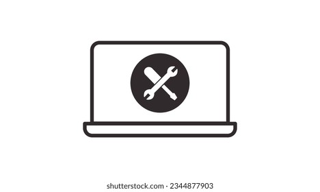 Laptop Fix icon. Vector isolated flat editable black and white illustration