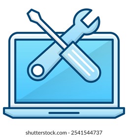 Ícone de fixação de laptop, ilustração de vetor de gradiente azul