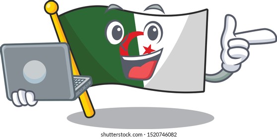 With laptop flag algeria cartoon isolated the mascot