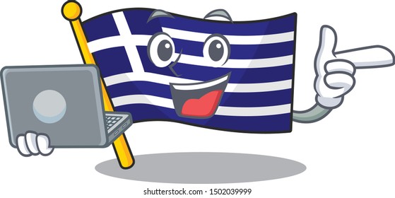 With laptop flag greece isolated in the character