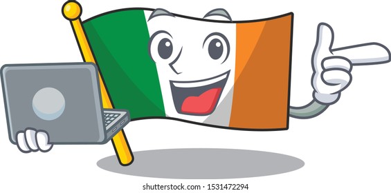 With laptop flag ireland isolated with the cartoon