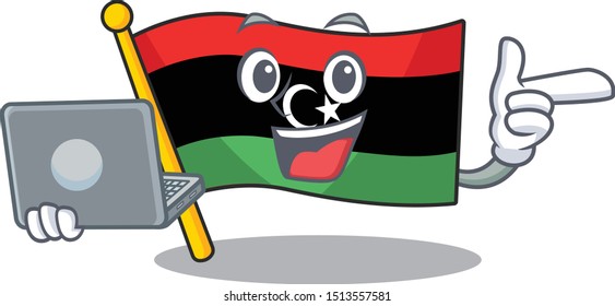 With laptop flag libya mascot shaped on character
