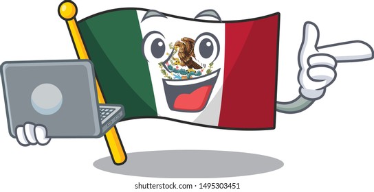 With laptop flag mexico in the cartoon shape