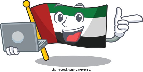 With laptop flag united arab emirates shaped cartoon