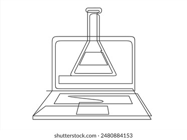 laptop with flask of chemicals line icon. Technology, screen, TV, computer, resolution, free time. Vector color icon on a white background for business and advertising