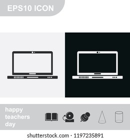 Laptop flat black and white vector icon.