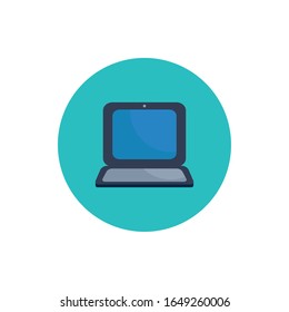 Laptop flat block style icon design, Digital technology communication social media internet web and screen theme Vector illustration