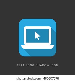Laptop Flat blue long shadow Icon / Logo Design