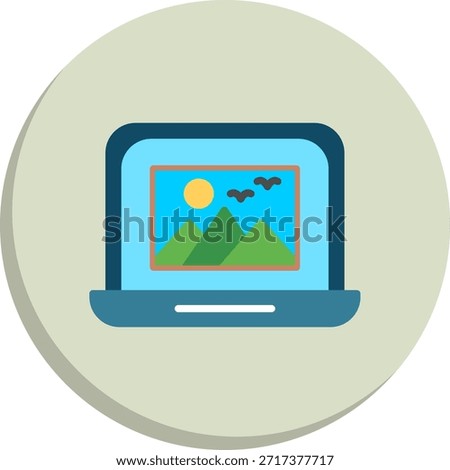 Laptop Flat Circle Style Icon