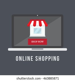 laptop flat design concept for online shopping 