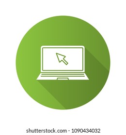 Laptop flat design long shadow glyph icon. Computer. Internet surfing. Vector silhouette illustration