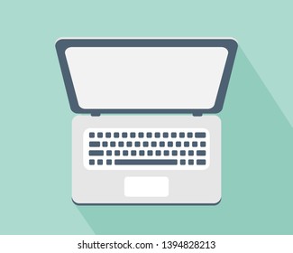 Laptop flat design with long shadow vector illustration.