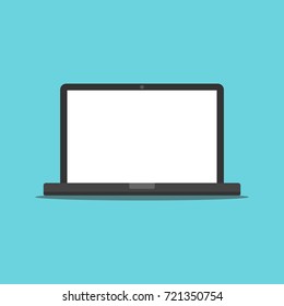 Laptop In A Flat Design With Long Shadow. Vector Illustration.