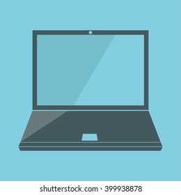 Laptop in flat design style icon on blue background. Vector illustration
