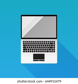 Laptop Flat design vector icon on blue Background