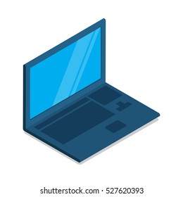 Laptop flat icon with blank blue screen. Laptop in side view. Concept of IT communication, e-learning, internet network. Isolated object on white. Device for registration restaurant orders. Vector