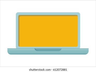 Laptop flat icon with blank display. Concept of IT communication, e-learning, internet network. Isolated object on white background. Vector illustration.