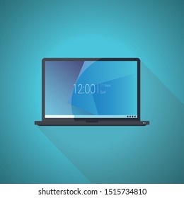 Laptop flat icon. Computer symbol. Vector illustration. Blue Theme Concept