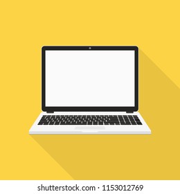 Laptop flat icon, long shadow design. Vector illustration.