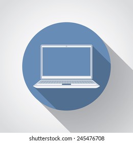 Laptop flat icon with long shadow.