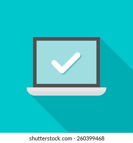 Laptop flat icon with long shadow on color background , vector illustration , eps10